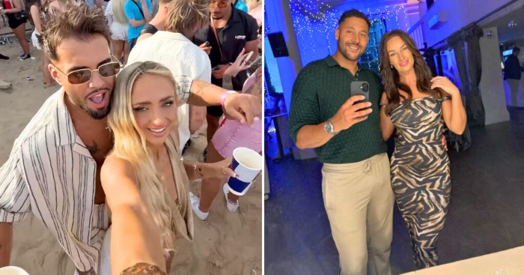 mafs uk 2024 groom nathan campbell with the love island girlfriend abi moores then rebecca and bailey from mafs 2025 who have split now