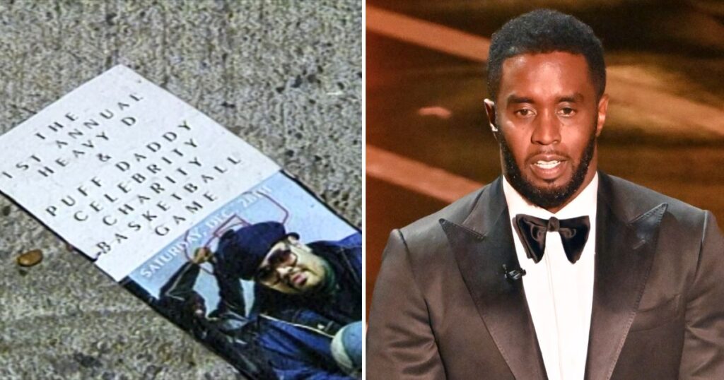 sean combs p diddy and then a flyer for the basketball event