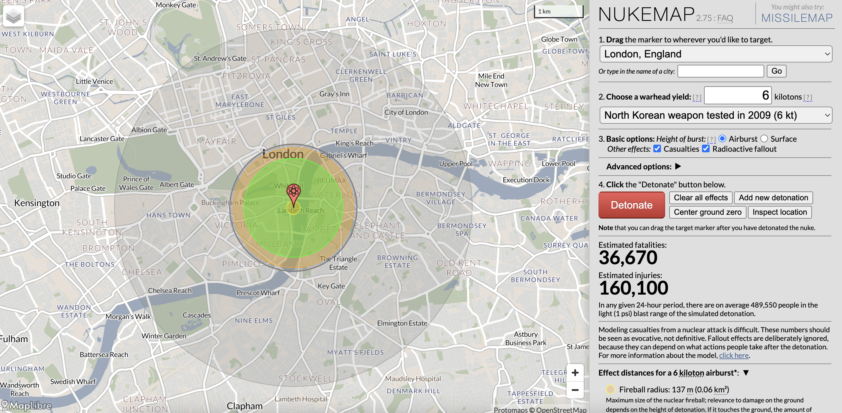 A map allows you to see nuclear bomb explosions and fallout