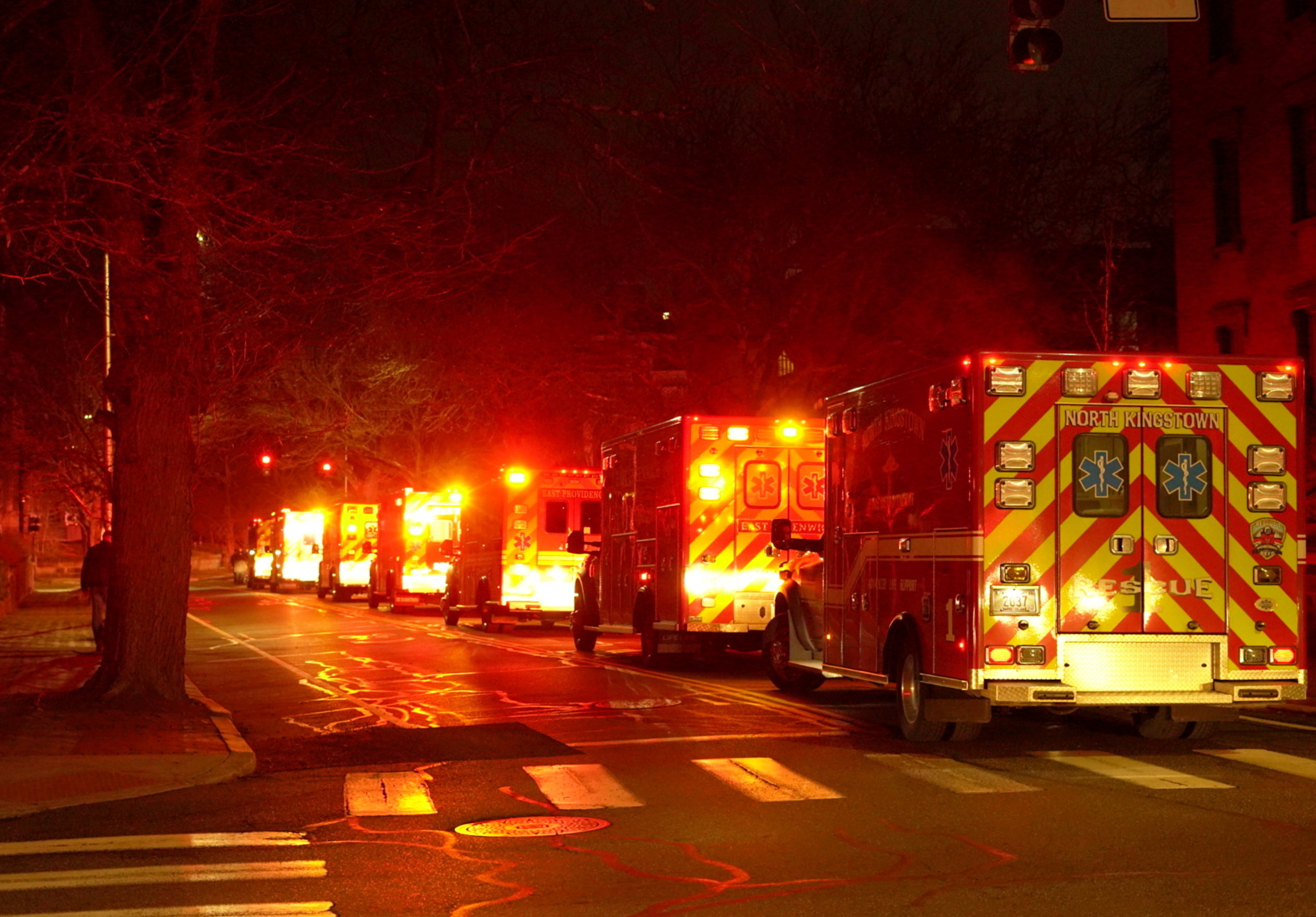 Emergency services at the scene, following the shooting at Brown University