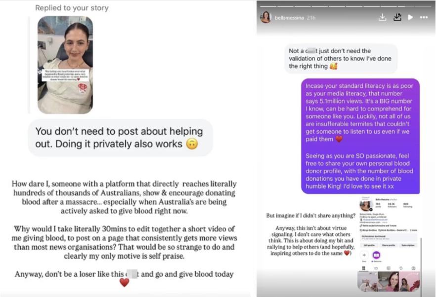 Influencer replying to comments about Bondi Beach attack