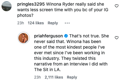 priah ferguson winona ryder feud rumours