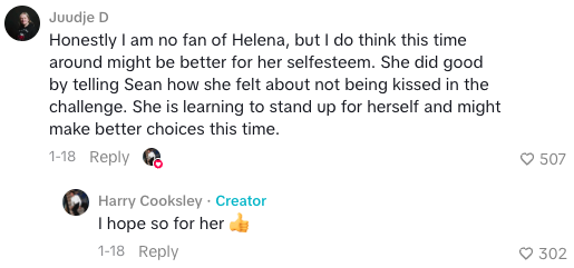 harry's tiktok comments love island