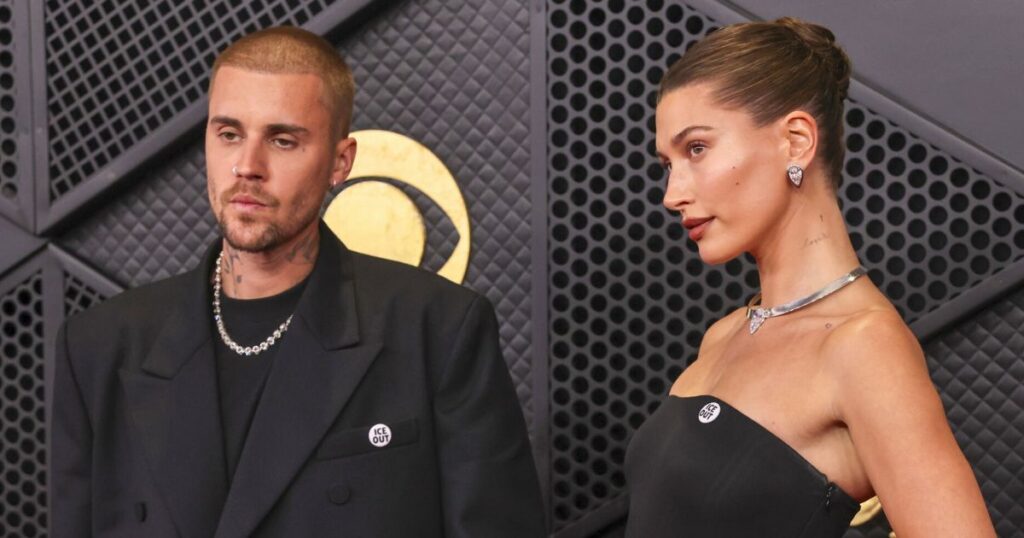 justin and hailey bieber grammys red carpet