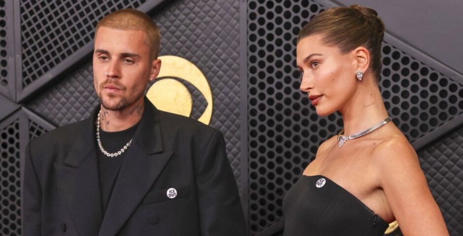 justin and hailey bieber grammys red carpet