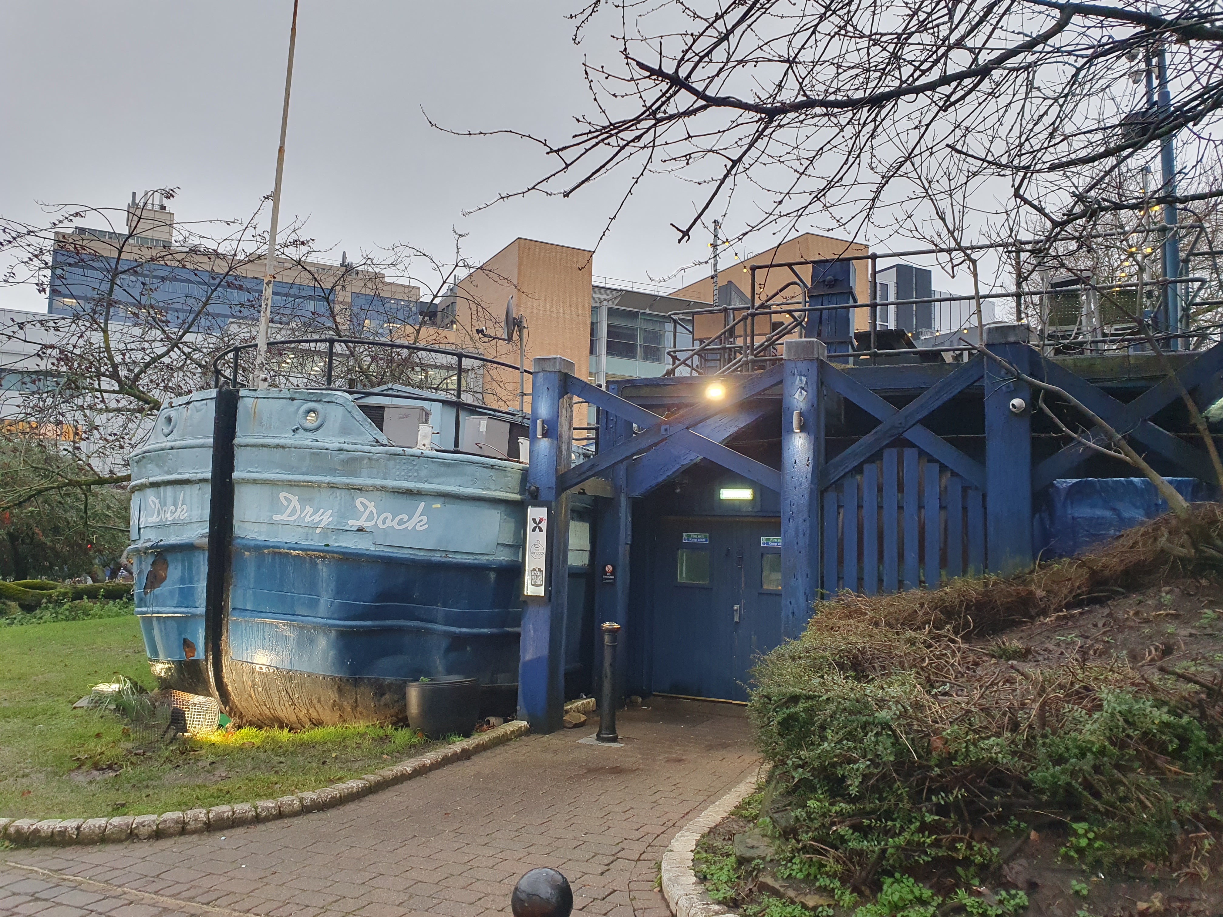 The back of the dry dock, with Leeds Beckett in the background.