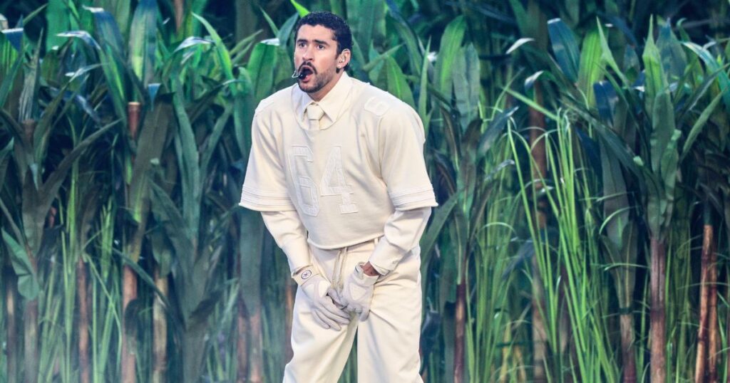 bad bunny super bowl half time show trees bushes