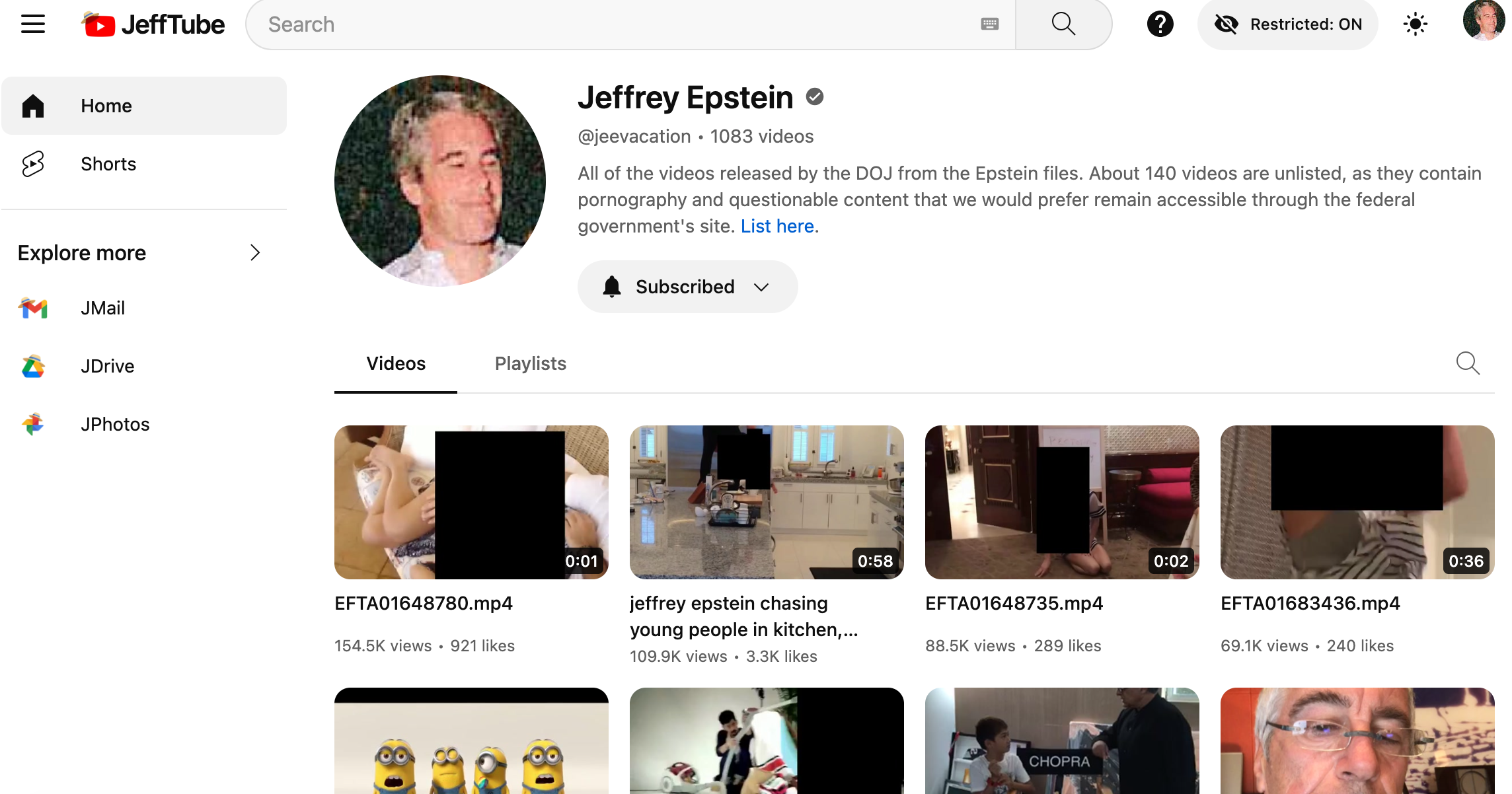 Jeffrey Epstein Amazon JeffTube Jmail
