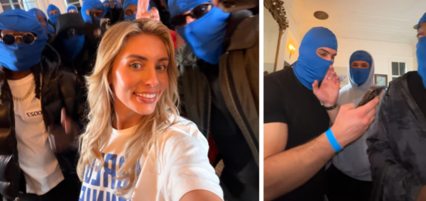 Man takes call from girlfriend at Bonnie Blue event