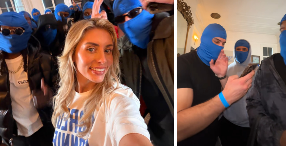 Man takes call from girlfriend at Bonnie Blue event