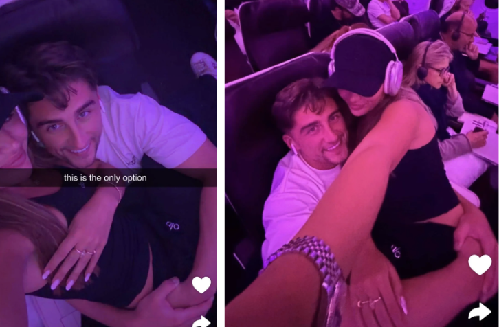 Lucinda and Sean on flight home from Love Island All Stars