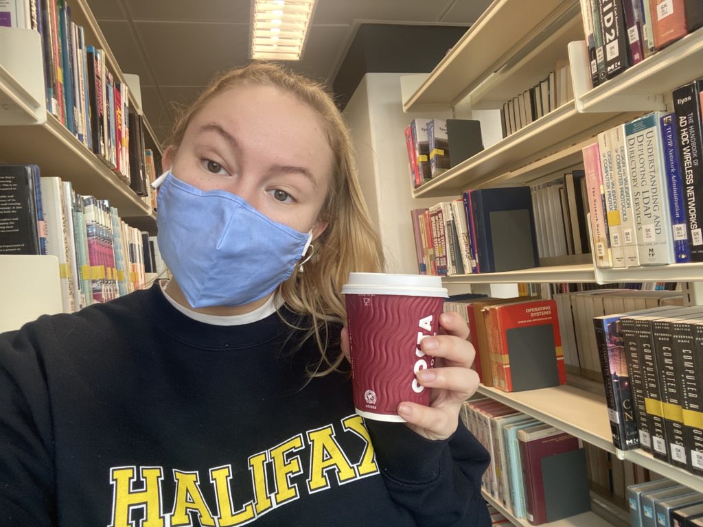 A York Uni student in a library during the pandemic