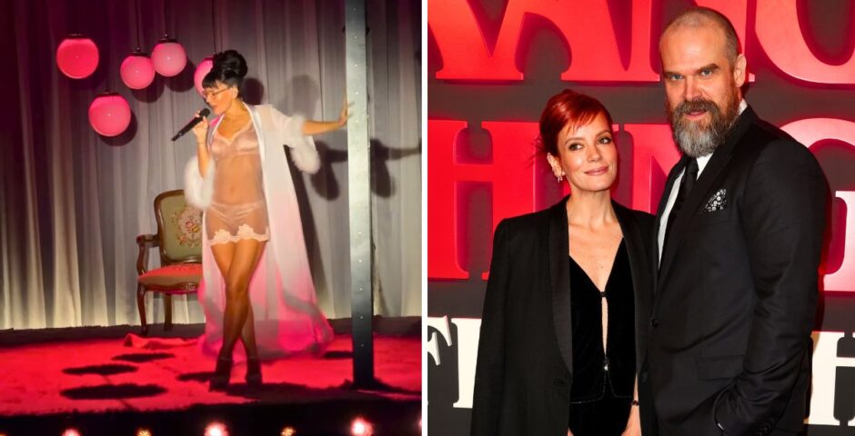 lily allen west end girl tour wearing a dress then david harbour