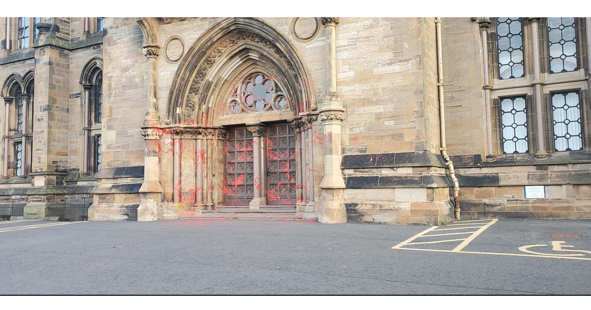 Gilbert Scott building vandalised in protest over Glasgow University’s links with the arms industry