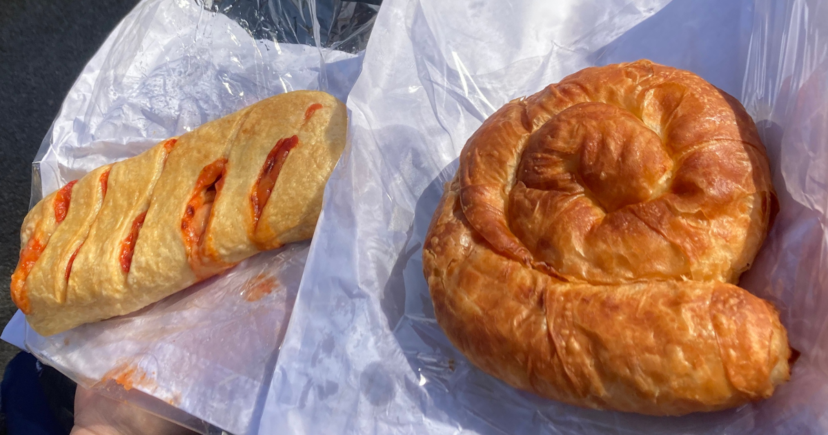 Sausage roll and Banitsa.