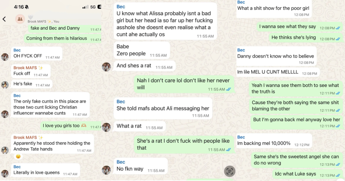 The screenshot receipts of texts messages Bec sent during MAFS Australia 2026