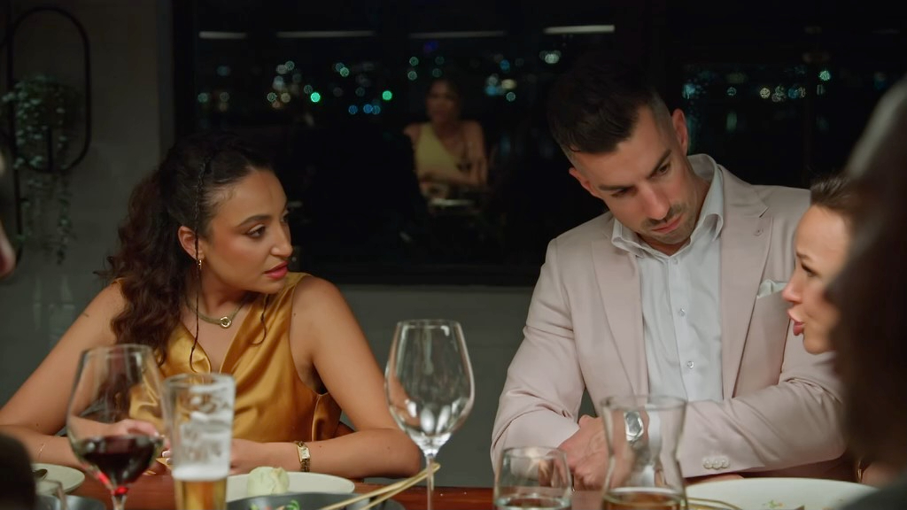 Juliette, Filip and Stella at the fourth dinner party mafs australia 2026